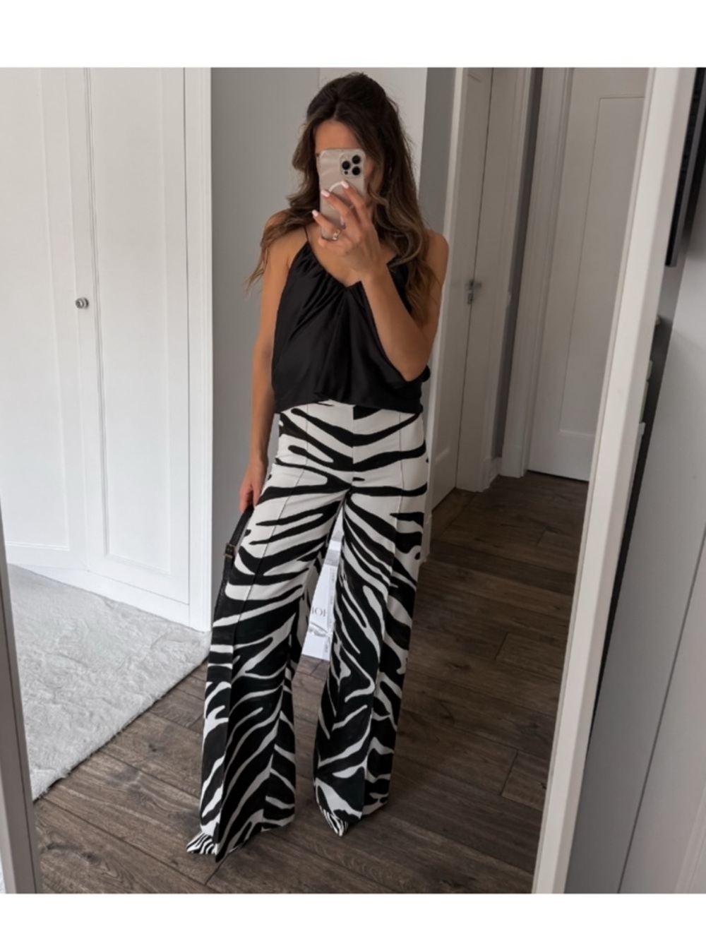 Zara Black & White Zebra-Print Wide-Leg Pants - Picture 4 of 7